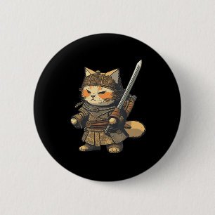 Badge Rond 5 Cm Kawaii Style japonais Samurai Cat Anime