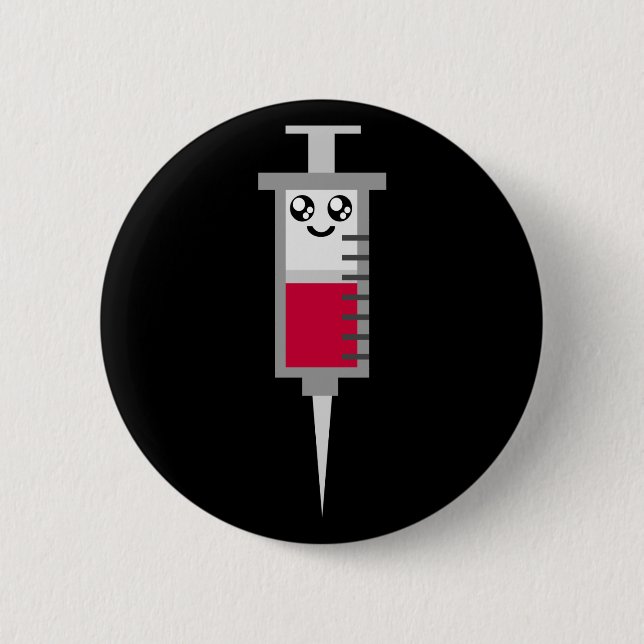 BADGE ROND 5 CM KAWAII SYRINGE TIRÉ MÉDICALE HEUREUX VISAGE (Devant)