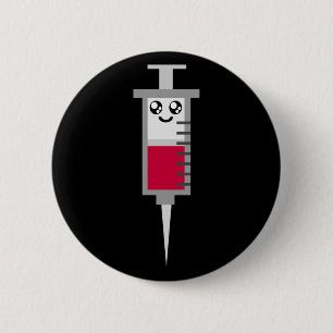 BADGE ROND 5 CM KAWAII SYRINGE TIRÉ MÉDICALE HEUREUX VISAGE