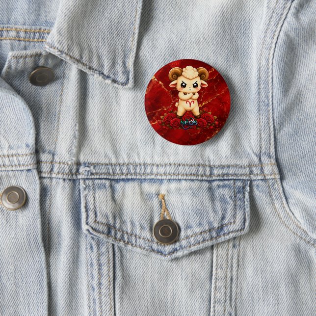 Badge Rond 5 Cm Kawaii Zodiac Neos Bélier (En situation)