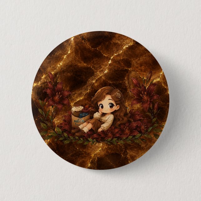 Badge Rond 5 Cm Kawaii Zodiac Neos Vierge (Devant)