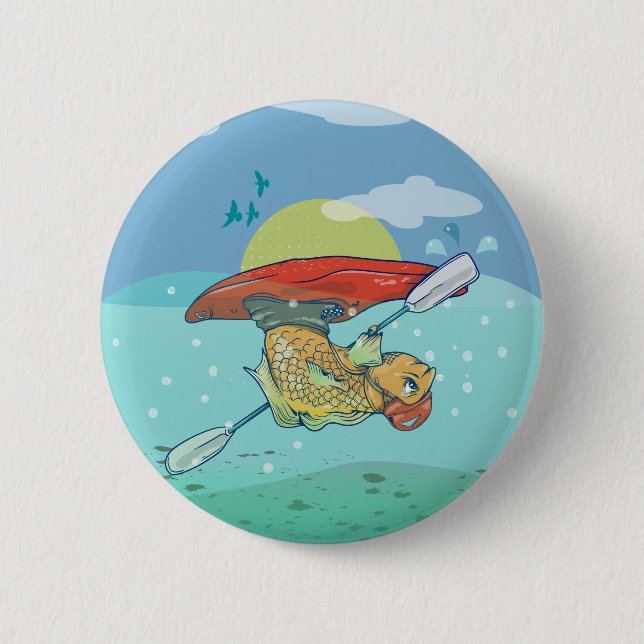 Badge Rond 5 Cm Kayak de poisson amusant (Devant)