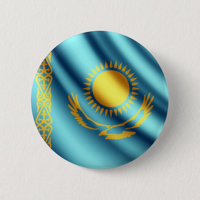 Badge Rond 5 Cm Kazakhstan ondulant le bouton de pinback de (Devant)