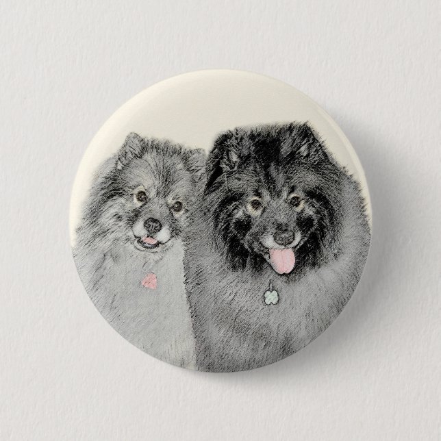 Badge Rond 5 Cm Keeshond Maman et Son Peinture - Art Chien origina (Devant)