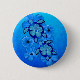 Badge Rond 5 Cm Ketmie et tortues bleues de Honu