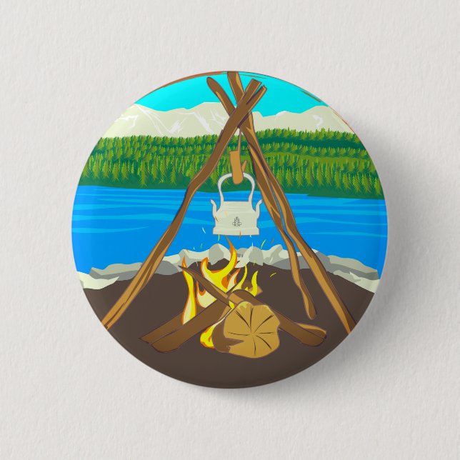 Badge Rond 5 Cm Kettle over Fire Cuisine Camping Auteur (Devant)