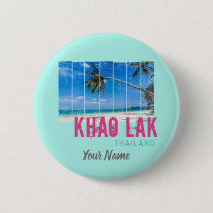 Badge Rond 5 Cm Khao Lak Phang-Nga Thaïlande Vintage Beach Souveni