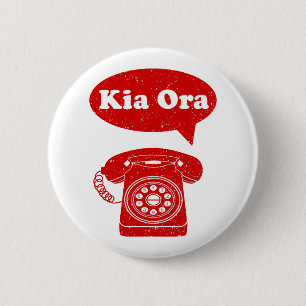Badge Rond 5 Cm Kia Ora Te Reo Maori Langue Rétro Téléphone