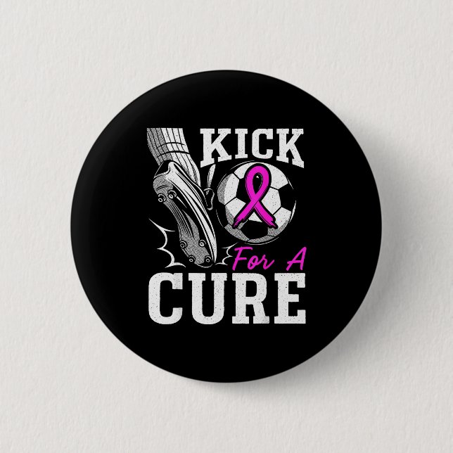 Badge Rond 5 Cm Kick For A Breast Cancer Awareness Nk Ribbon Socce (Devant)