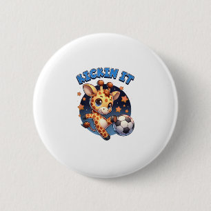 Badge Rond 5 Cm Kickin It Soccer Joueur Giraffe Ball Filles Garçon