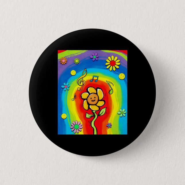 Badge Rond 5 Cm Kidcore esthétique Rainbow Dancing Flower 80s 90s  (Devant)