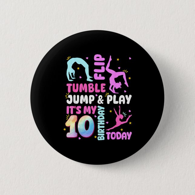 Badge Rond 5 Cm Kids 10 Year Old Bday Gymnast 10th Gymnastics Birt (Devant)