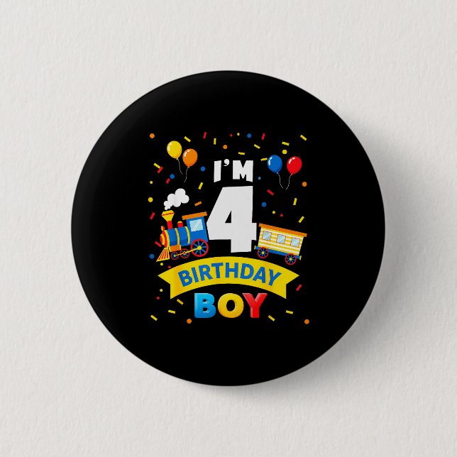 Badge Rond 5 Cm Kids 4th Birthday Boy Train Four 4 Year Old Birthd (Devant)