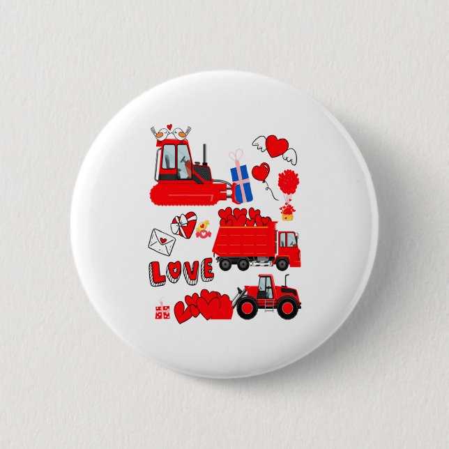 Badge Rond 5 Cm Kids Construction Vehicle Valentine Crane Truck Cu (Devant)
