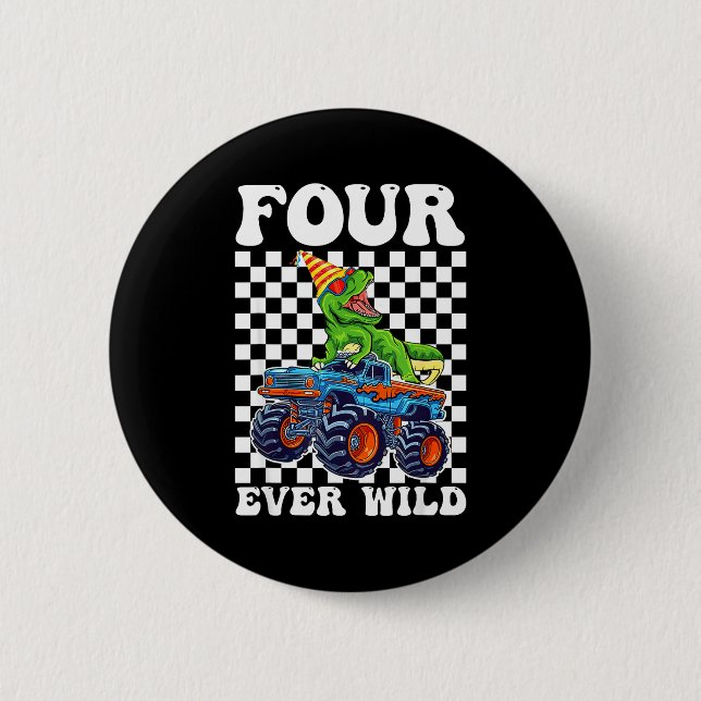 Badge Rond 5 Cm Kids Four Ever Wild Dinosaur Monster Truck 4th Bir (Devant)