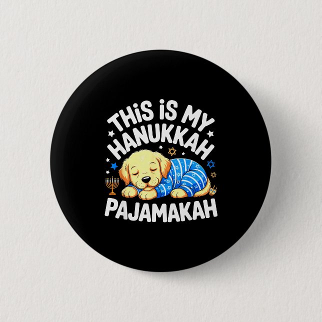 Badge Rond 5 Cm Kids My Hanukkah Pajamas Pajamakah Puppy Hanukkah  (Devant)