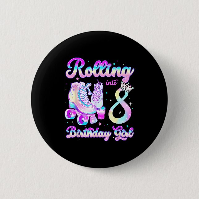Badge Rond 5 Cm Kids Rolling Into 8 Roller Skating 8th Birthday Gi (Devant)