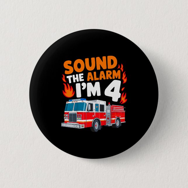 Badge Rond 5 Cm Kids Sound The Alarm I'm 4 Years Old 4th Birthday  (Devant)