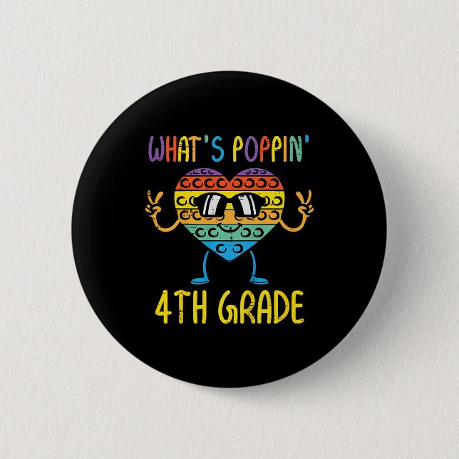 Badge Rond 5 Cm Kids Whats Poppin 4th Grade Heart Fidget Pop It Fi (Devant)