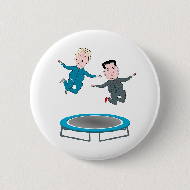 Badge Rond 5 Cm Kim Jong Un et le président Trump Trampolone (Devant)
