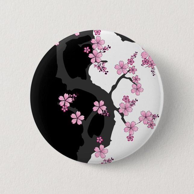 Badge Rond 5 Cm Kimono japonais Sakura noir et blanc (Devant)