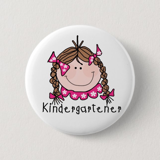 Badge Rond 5 Cm Kindergartener de fille de brune (Devant)