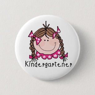 Badge Rond 5 Cm Kindergartener de fille de brune
