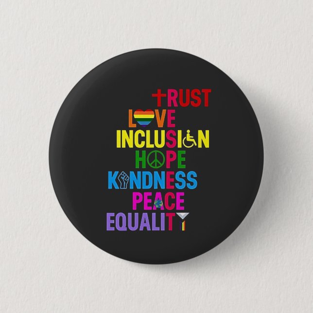Badge Rond 5 Cm Kindness Peace Equality Love Inclusion Hope (Devant)