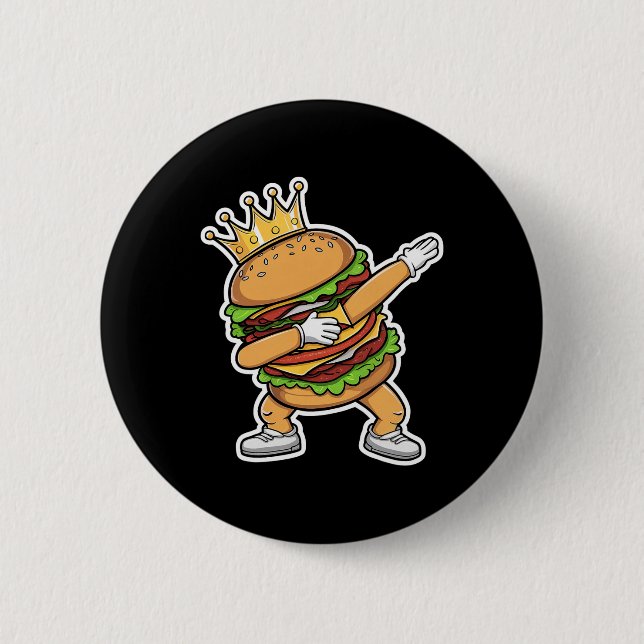 Badge Rond 5 Cm King Of Burger Dab Dancing Funny Hamburger (Devant)