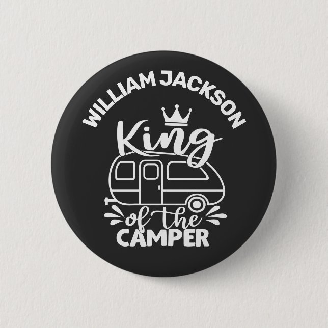 Badge Rond 5 Cm King Of The Camper avec nom de la couronne (Devant)