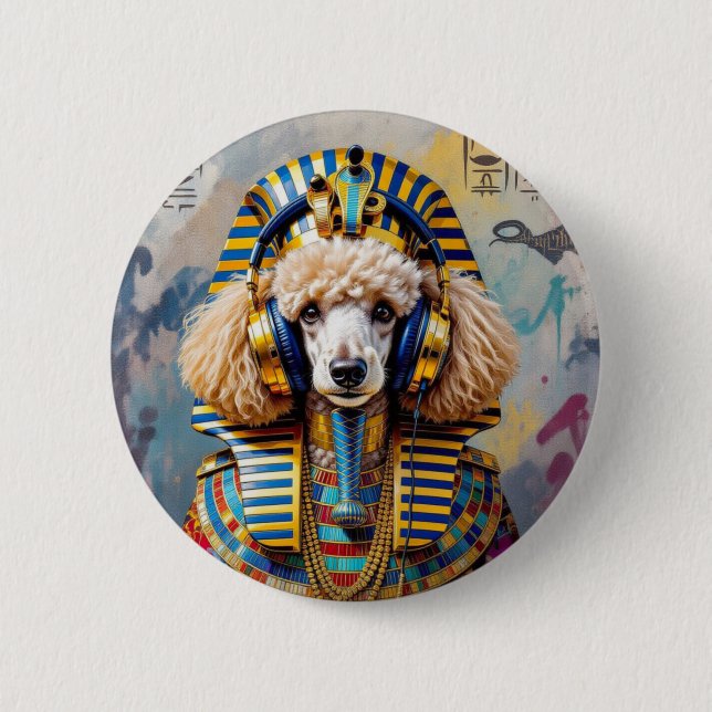 BADGE ROND 5 CM KING TUT-FRANÇAIS POODLE (Devant)