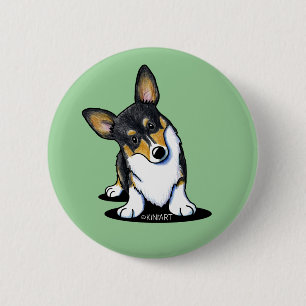 Badge Rond 5 Cm KiniArt Tri Curious Corgi Button