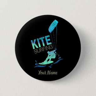 Badge Rond 5 Cm Kitesurf Vintage Kiteboarder Kite Surf