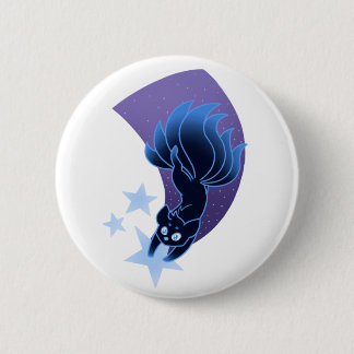 Badge Rond 5 Cm kitsune nuit étoilée sur un bouton d'étoile filant
