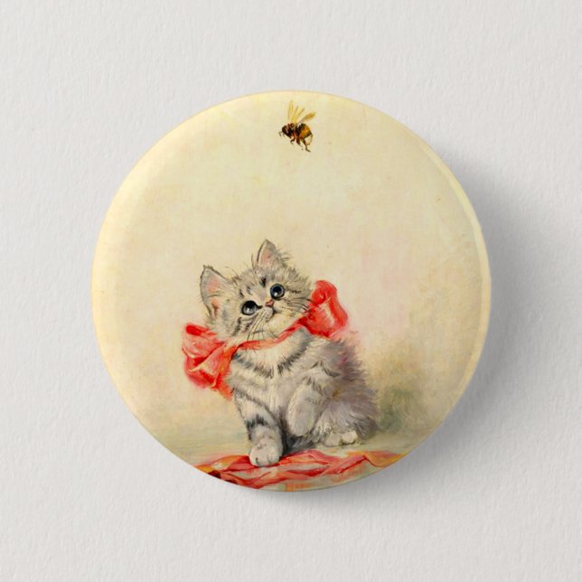 Badge Rond 5 Cm Kitten avec ruban rouge (Devant)