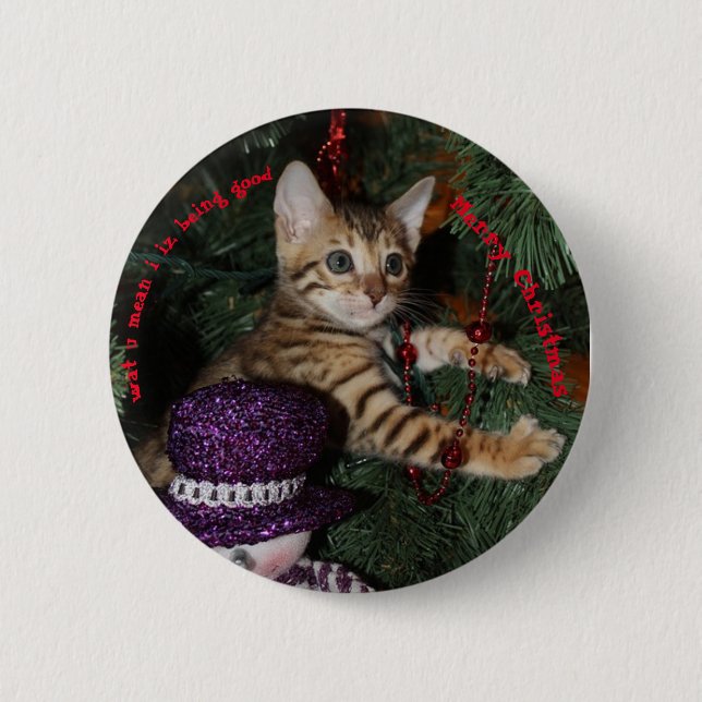 Badge Rond 5 Cm Kitten dans l'arbre de Noël (Devant)
