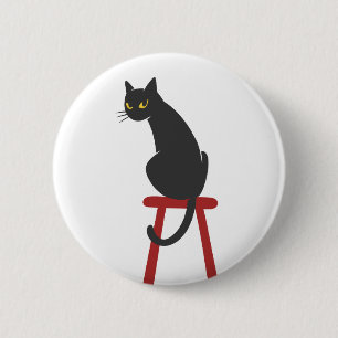 Badge Rond 5 Cm kitten sitting on wooden stool - Choose back color