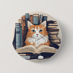 Badge Rond 5 Cm Kitty avec bouton Livres