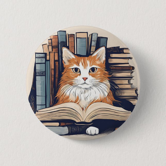 Badge Rond 5 Cm Kitty avec bouton Livres (Devant)