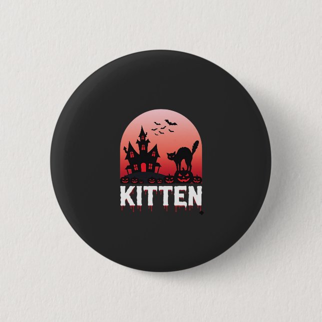 Badge Rond 5 Cm Kitty Halloween Maison Hantée Design de Chat_1 (Devant)