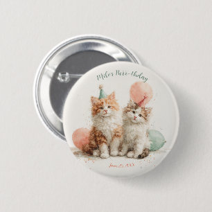 Badge Rond 5 Cm Kitty Party d'anniversaire Chat Mignon Aquarelle