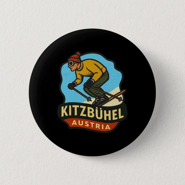 Badge Rond 5 Cm Kitzbühel Austria Skiing  (Devant)