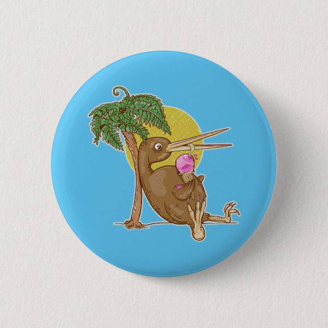 Badge Rond 5 Cm Kiwi mangeant une crème glacée (Devant)