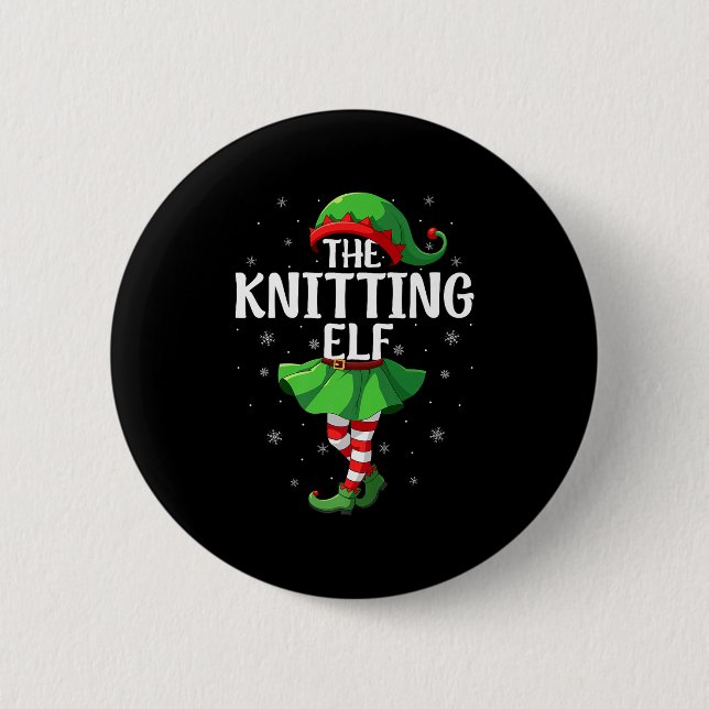 Badge Rond 5 Cm Knitting Elf Christmas Girls Women Elf Squad Xmas  (Devant)