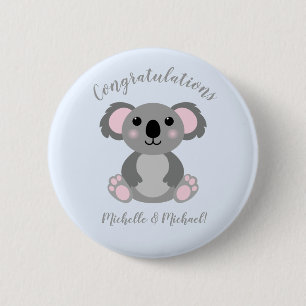 Badge Rond 5 Cm Koala Bear Baby Shower Blue Boy