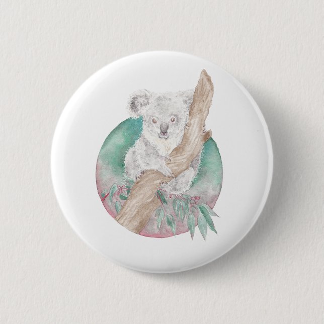 Badge Rond 5 Cm Koala & Eucalyptus (Devant)