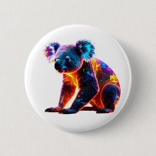Badge Rond 5 Cm Koala Néon Lumineux – Art Fantastique et Vivant de