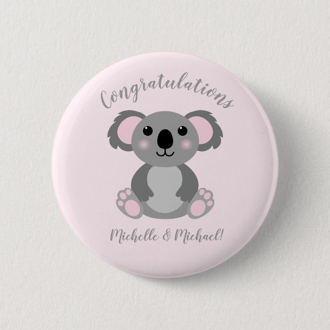Badge Rond 5 Cm Koala ours Baby shower fille rose (Devant)