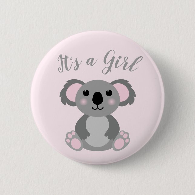 Badge Rond 5 Cm Koala ours Baby shower fille rose (Devant)