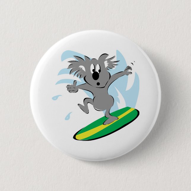 Badge Rond 5 Cm koala ours surfant drôle (Devant)